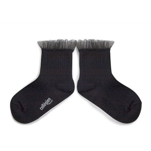[ 꼴레지앙] Margaux  tulle trim socks  마고 튤 트림 발목양말 - 블랙