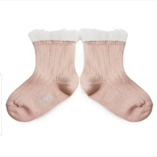 [ 꼴레지앙] Margaux  tulle trim socks  마고 튤 트림 발목양말 - 라이트핑크