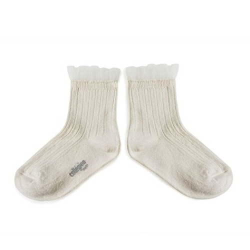 [ 꼴레지앙] Margaux  tulle trim socks  마고 튤 트림 발목양말 - 화이트